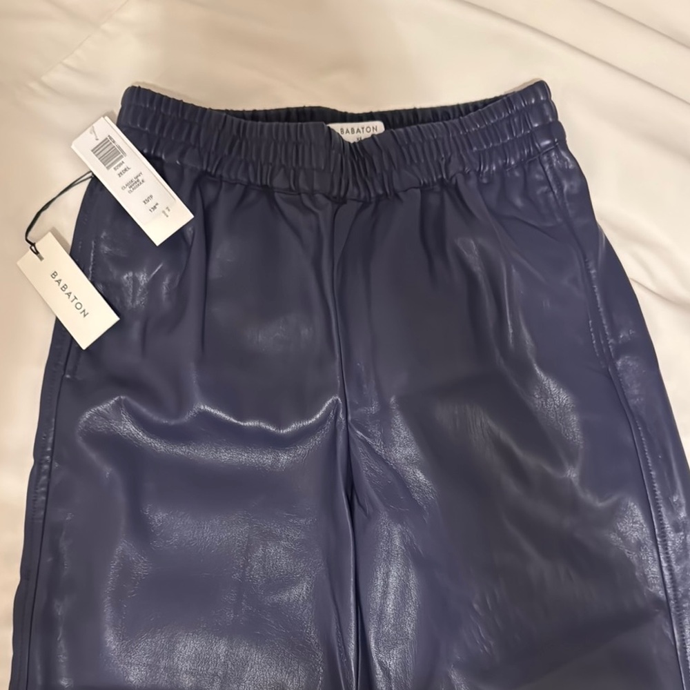 Babaton Blue Vegan Leather Bottoms